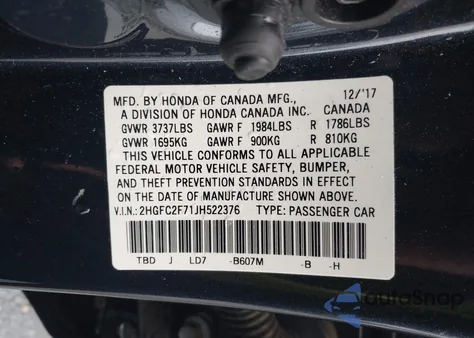 2018 Honda Civic Ex from USA, damaged, VIN 2HGFC2F71JH522376